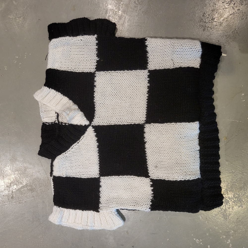 Wednesday Inspired Black And White Checkered Sweater Vest - Handmade